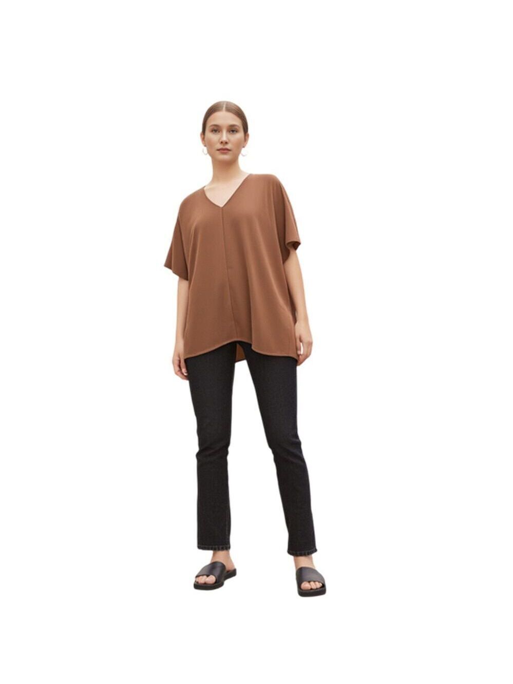 Worthington Brown High Low Short Sleeve Top Size MP